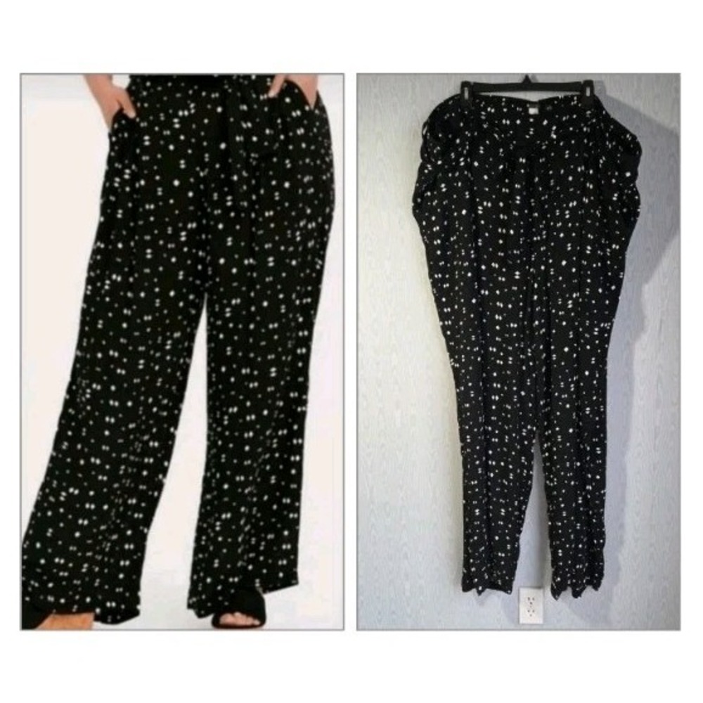 Torrid Pants Womens 6X‎ Black White Belted Wide Leg Comfort Elastic Waist